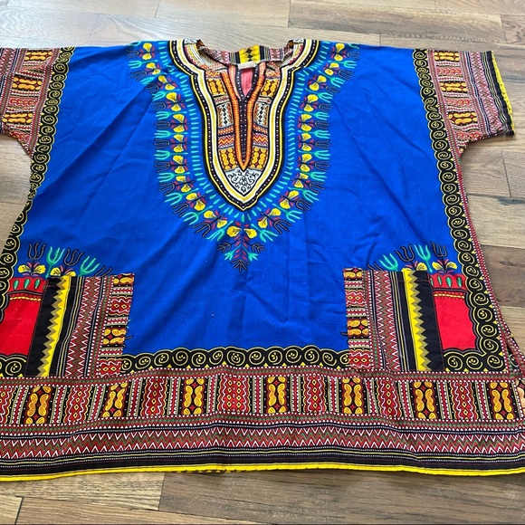 Dashiki Top Blue Yellow Shirt Size Large - Picture 5 of 15